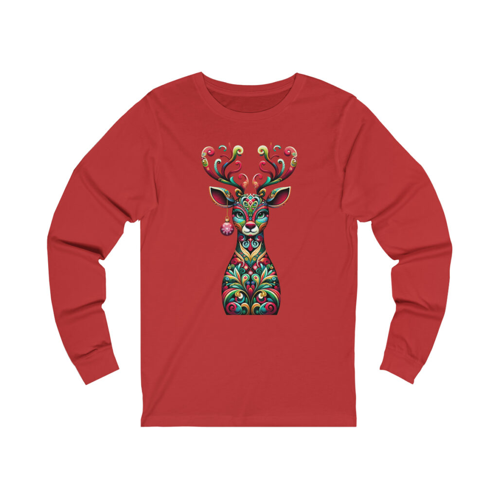 Christmas reindeer design on unique tshirt - unisex long sleeve
