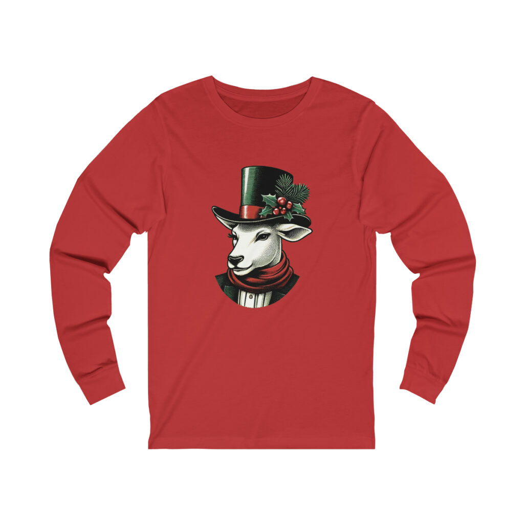 Elegant Victorian-style goat wearing a festive top hat and scarf.
