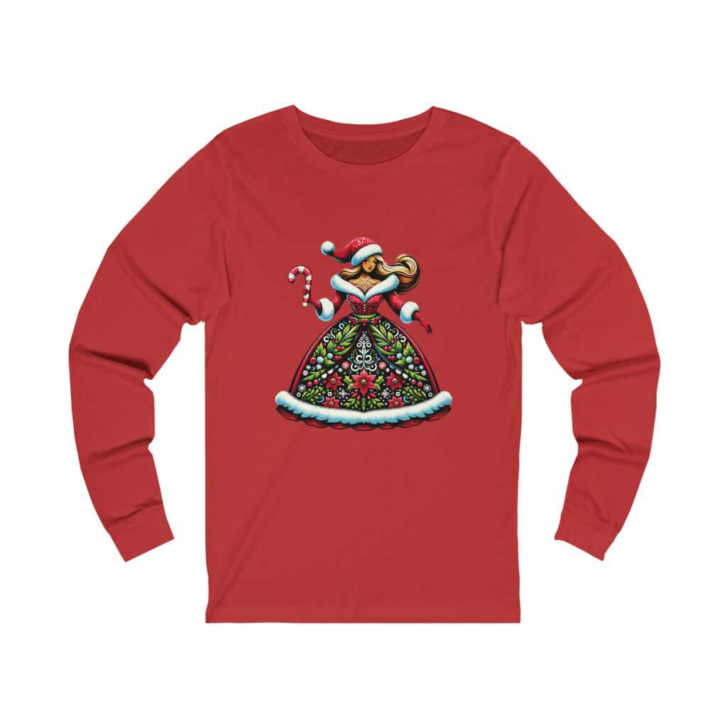 Mother Christmas design on unique tshirt unisex long sleeve